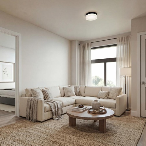 a living room with a couch and a coffee table