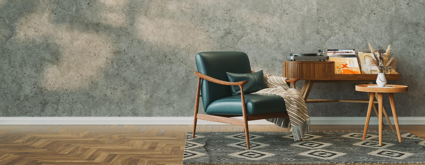 a chair and desk in a room